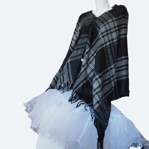 COPY - Lowrys Farm black tartan one button poncho with hood